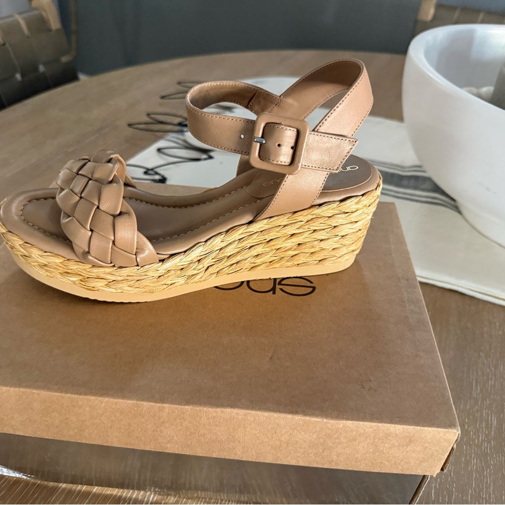 Andre Assous Woven Braided Espadrille Wedge Sandal - Beige